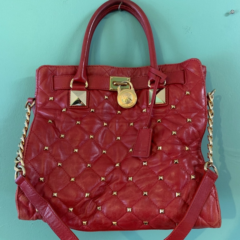 Michael Kors Hamilton Large Red Studded Leather